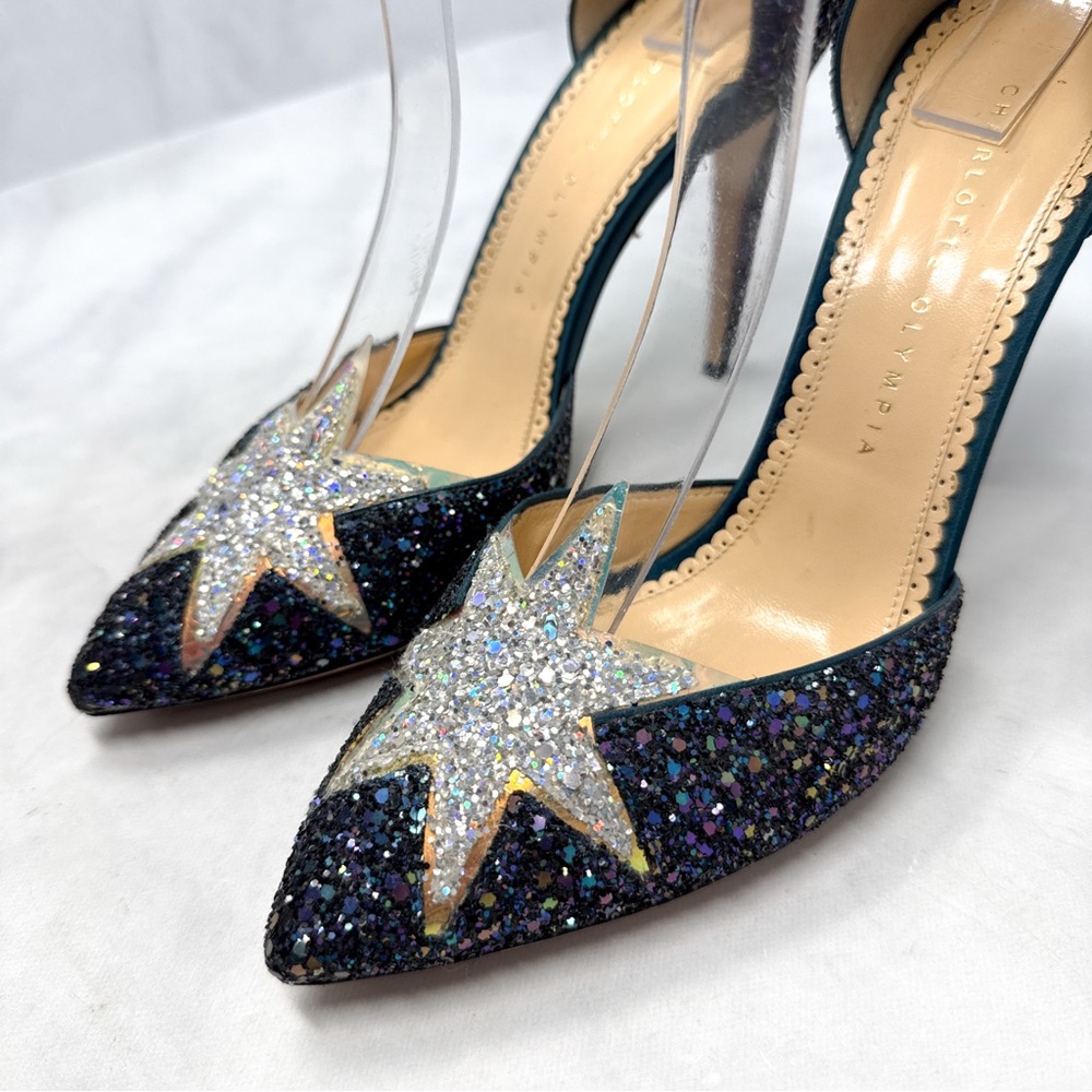 Charlotte Olympia Twilight Princess Glitter Star Ankle Strap Pointed Toe Heels - Picture 6 of 16